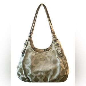 COACH 2011 Signature Op Art F16789 Authentic Shoulder Bag With Snake Skin